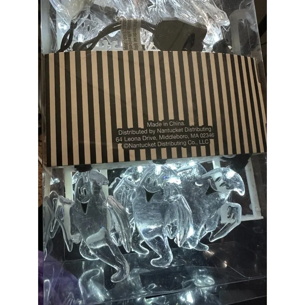 Halloween Purple Bats 20 Clear Ghosts 15 String Led Lights Set of 2